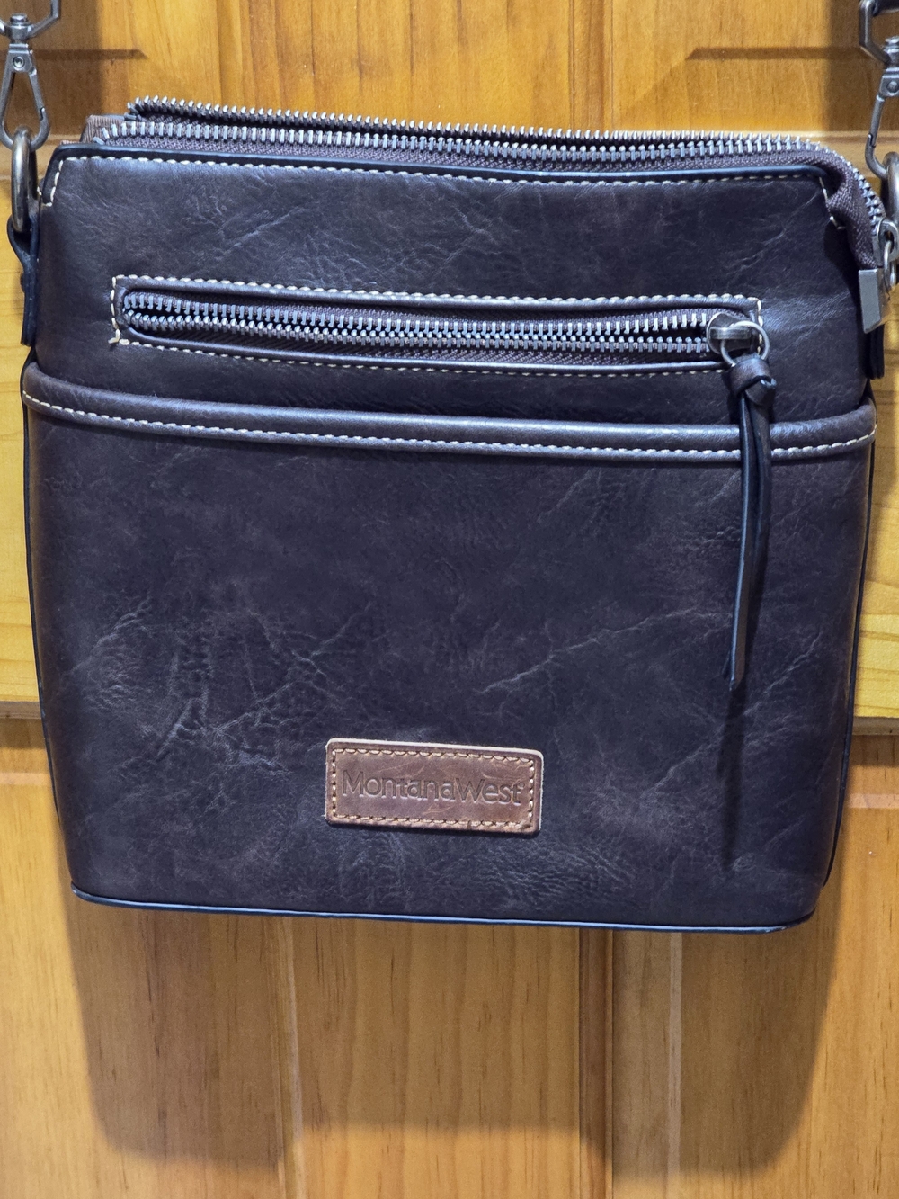 Montana West Men or Women's Brown Crossbody Bag with Front Zipper